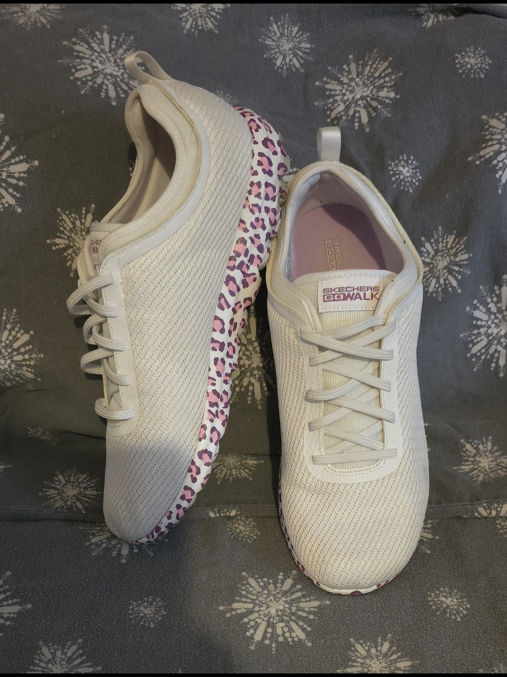 Skechers GOwalk Slip-On Sneakers with Pink Leopard Sole